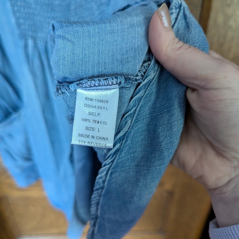 NWT White Birch Oversized Denim Overall Dress Elastic Paneling Size L - Picture 4 of 10